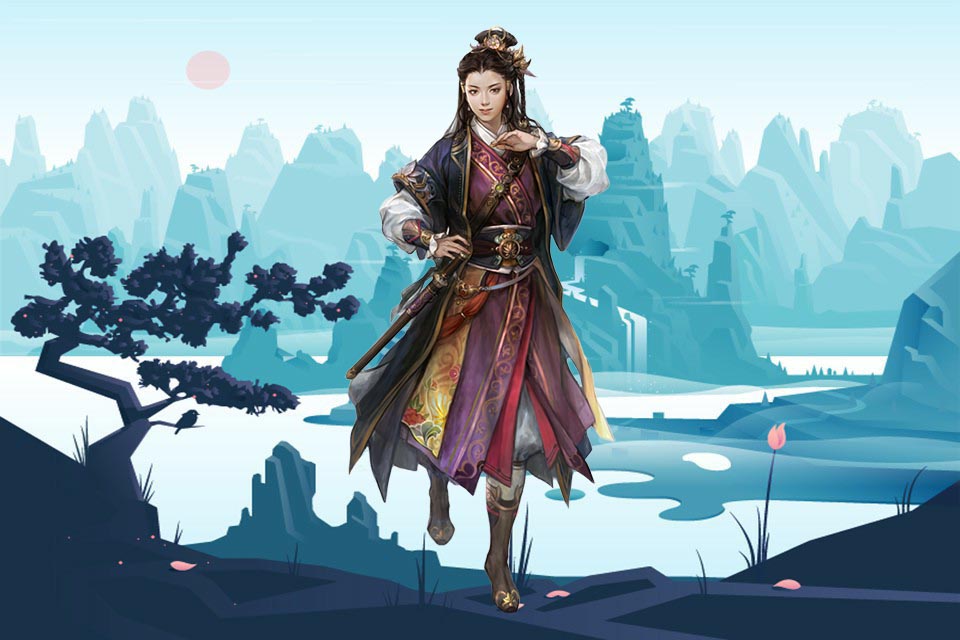 这里山环水抱，山峦起伏，遍山都是合抱的梅花树。迎面的悬崖边上，隐隐有一座庙宇。